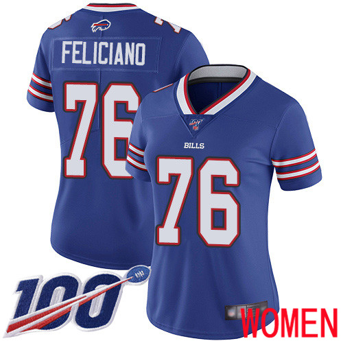 Women Buffalo Bills 76 Jon Feliciano Royal Blue Team Color Vapor Untouchable Limited Player 100th Season NFL Jersey